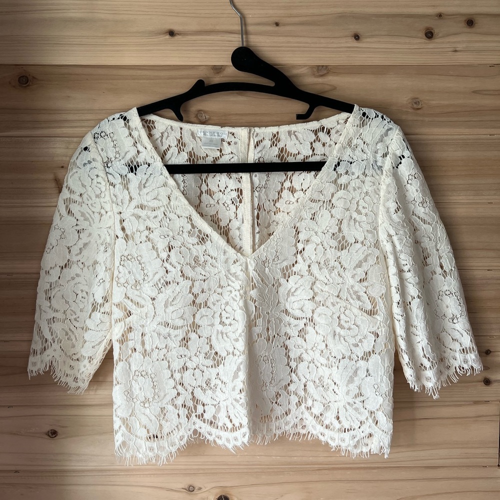 Jenny Yoo Collection Lace Bridesmaid Crop Top, 3/4 Sleeve, Size XS, Ivory, BHLDN